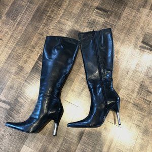 Aldo Buttery Soft Black Leather Knee High Boots
